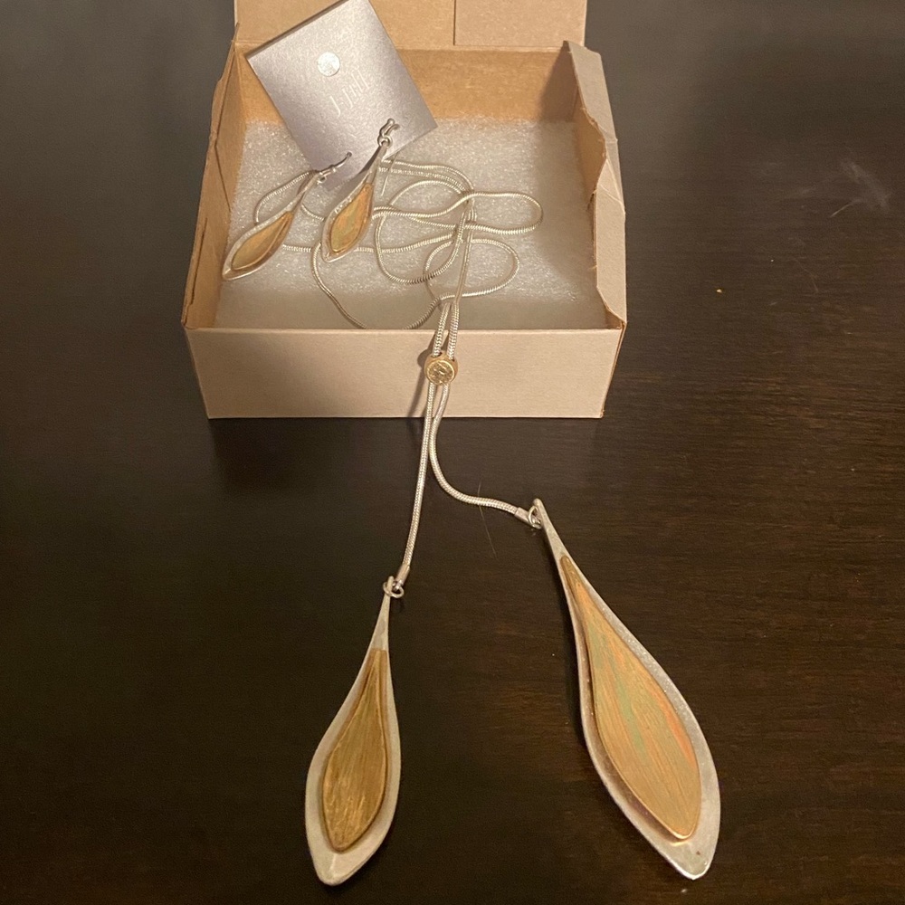 NWT J Jill Drop Necklace w Adjustable Front + Earrings